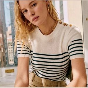 Sezane Mona Jumper Striped Button Shoulder Size XS